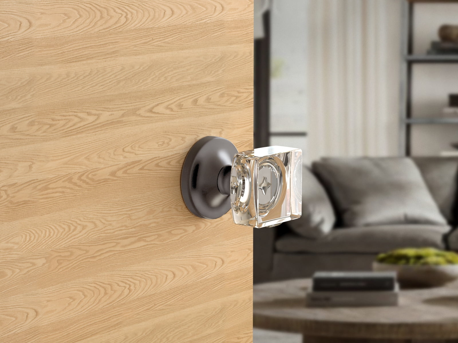 Privacy Square Crystal Door Knobs Dark Grey Round Rosette