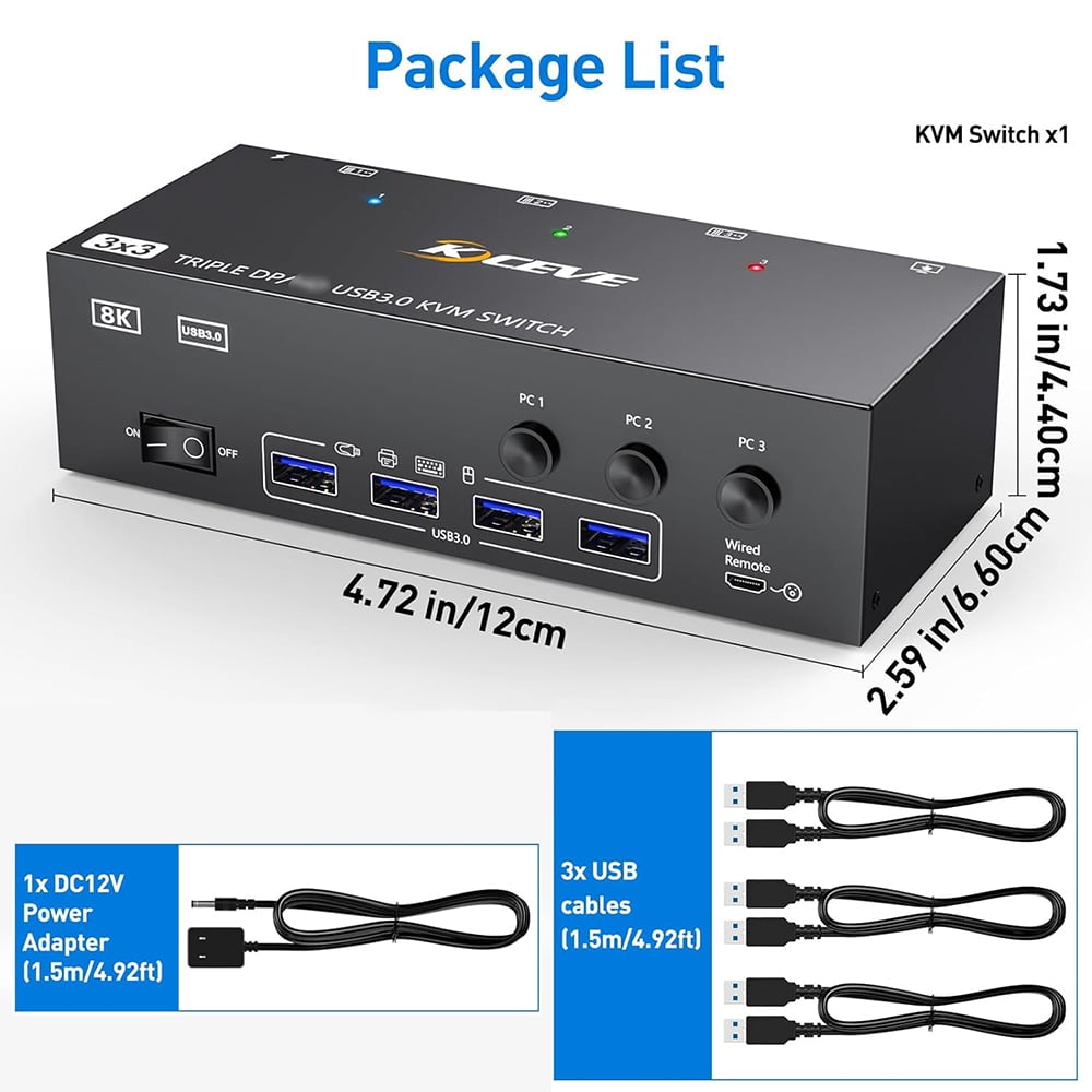 Switcher,3 In 3 3.0 Dp Switcher Dp Switcher And Printer Compatible Switcher And Printer Compatible With Switcher Kvm 3 Kvm 3 In Usb 3.0 Dp In 3 Out And Printer Usb 3.0