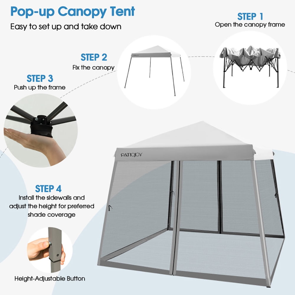 Aimee Lii 10 x 10 Feet Pop Up Canopy with with Mesh Sidewalls and Roller Bag, Backyard Canopy Gazebo for Party Camping BBQ Events, Gray