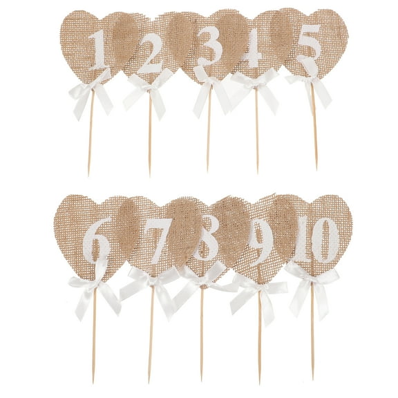 Rustic Jute Wedding Table Numbers 1-10 with Heart Banner
