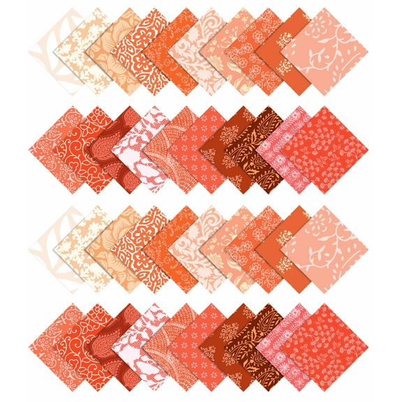 Soimoi Precut 10-inch Asian Block Prints Cotton Fabric Bundle Quilting Squares Charm Pack DIY Patchwork Sewing Craft- Orange & Pink