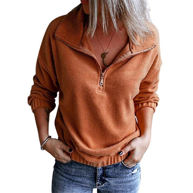 Sudadera lisa de manga larga con media cremallera para mujer, suéter deportivo informal suelto, Tops LingWen 8390606282583