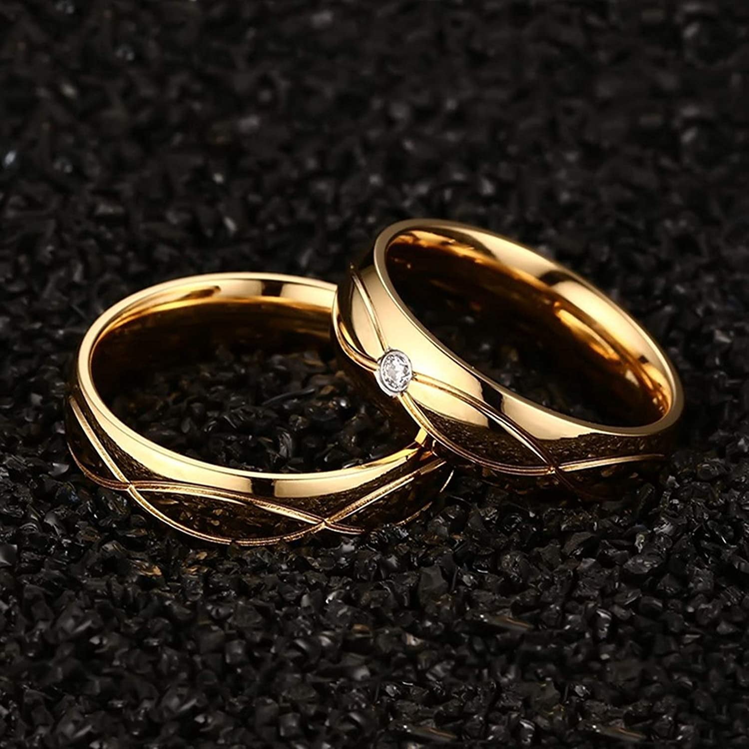 IGUOHAO Couple Rings Gold Stainless Steel, Valentines Day Couples