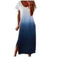 thumbnail image 1 of Cathalem Robe Midi Décontractée pour Femme à Manches Courtes, Col en V, Tricotée, à Col, Aguichant, Fendue, Ample, Robe Chandail Maxi, Bleu TTG, 1 of 2