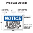 thumbnail image 2 of (2 Pack) No Trespassing No Solicitation Violators OSHA Notice Sign 18 Inch X 12 Inch Plastic Sign, Weather Resistant, UV Protected for Workplace, Business, and Construction Site, Made, 2 of 8