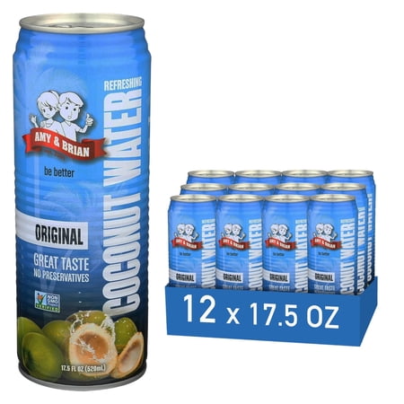 Official Amy & Brian Pure Coconut Water 12 x 17.5 fl oz Non-GMO & No Added Sugar