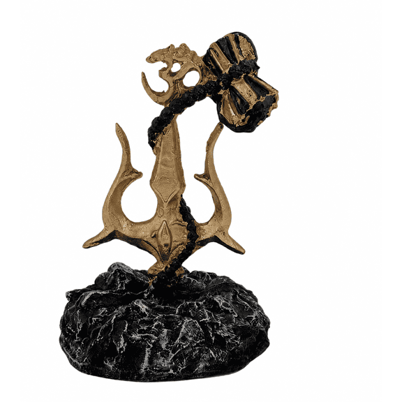 REGVO- Shiva Damru Om Symbol Idol Decorative Black Statue Trishul Hindu Religious Home Decor Spiritual Sculpture Puja Room Showpiece Gift
