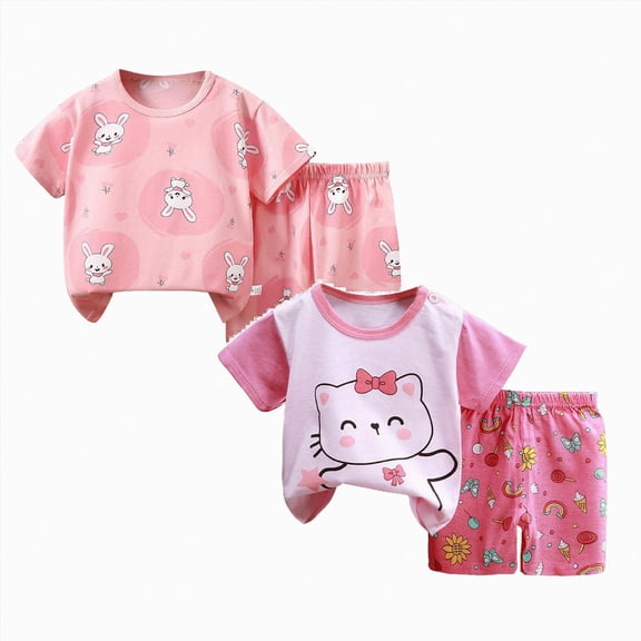 mgoYE Toddler Baby Girl Clothes Size 2-3 Years Letter Print Short Sleeve Shirt Top Shorts Set 4Pcs 3 9 18 24 Months 2T 3T 4T 5T 6T Kids Shorts Set