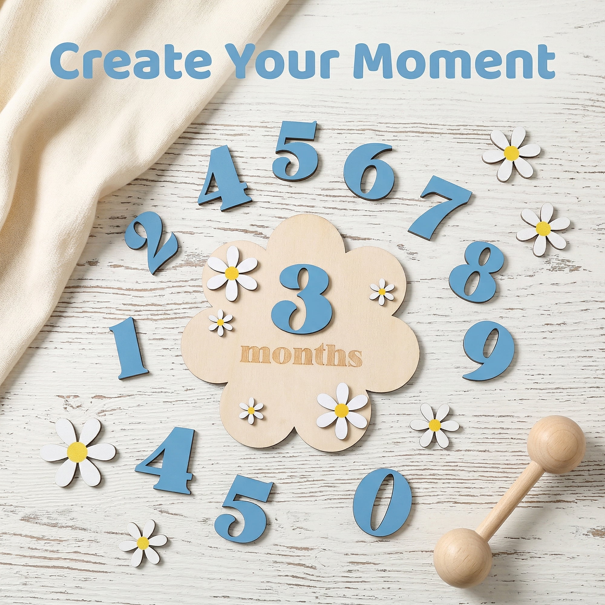 Unique Bargains Wooden Flower Wall Art Decor Layered Floral Wood Sign Blue 6.3in
