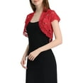 thumbnail image 4 of INSPIRE CHIC Women's Lace Cardigan Open Front Elegant Short Sleeve Sheer Floral Cropped Bolero Lace Shrug Top M Red, 4 of 7