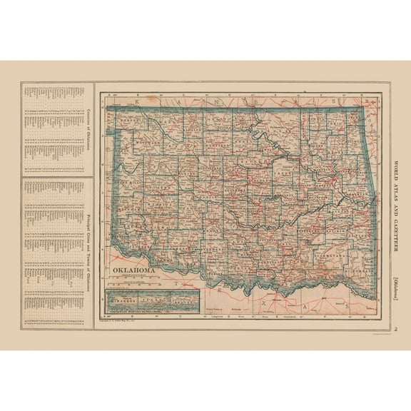 Historic State Map - Oklahoma - Reynold 1921 - Vintage Wall Art