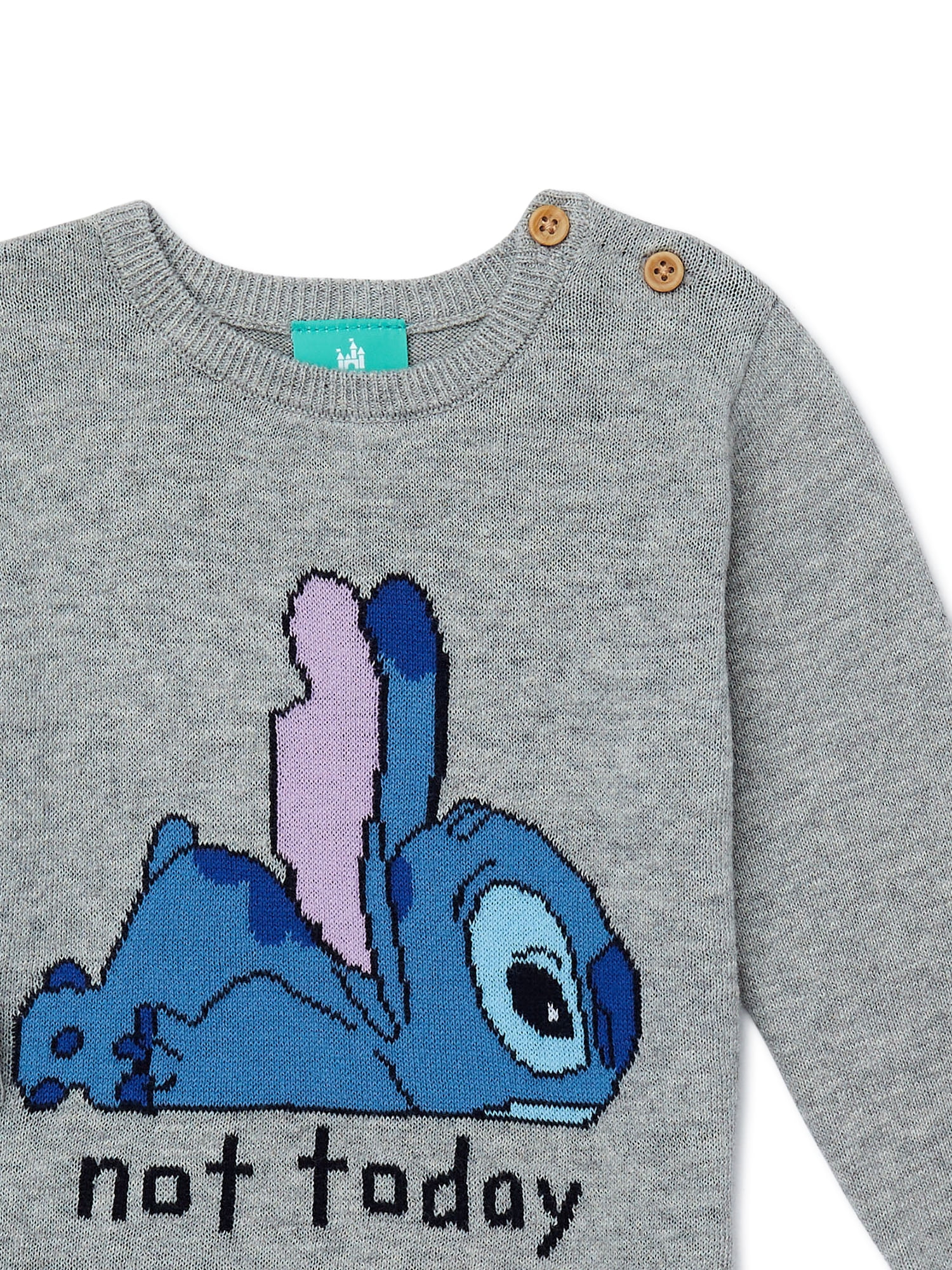 Disney Lilo & Stitch Jacquard Knit Crew Sweater with Buttons at Shoulder, Sizes 0/3M - 24M