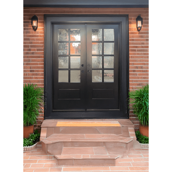 60" x 80" Environment Damage Resistant Polyurethane Composite Exterior Entry House Front Door, Openable Tempered Rain Glass Window, Right-Hand Double Door Inward Swing Black FR3/4/8L