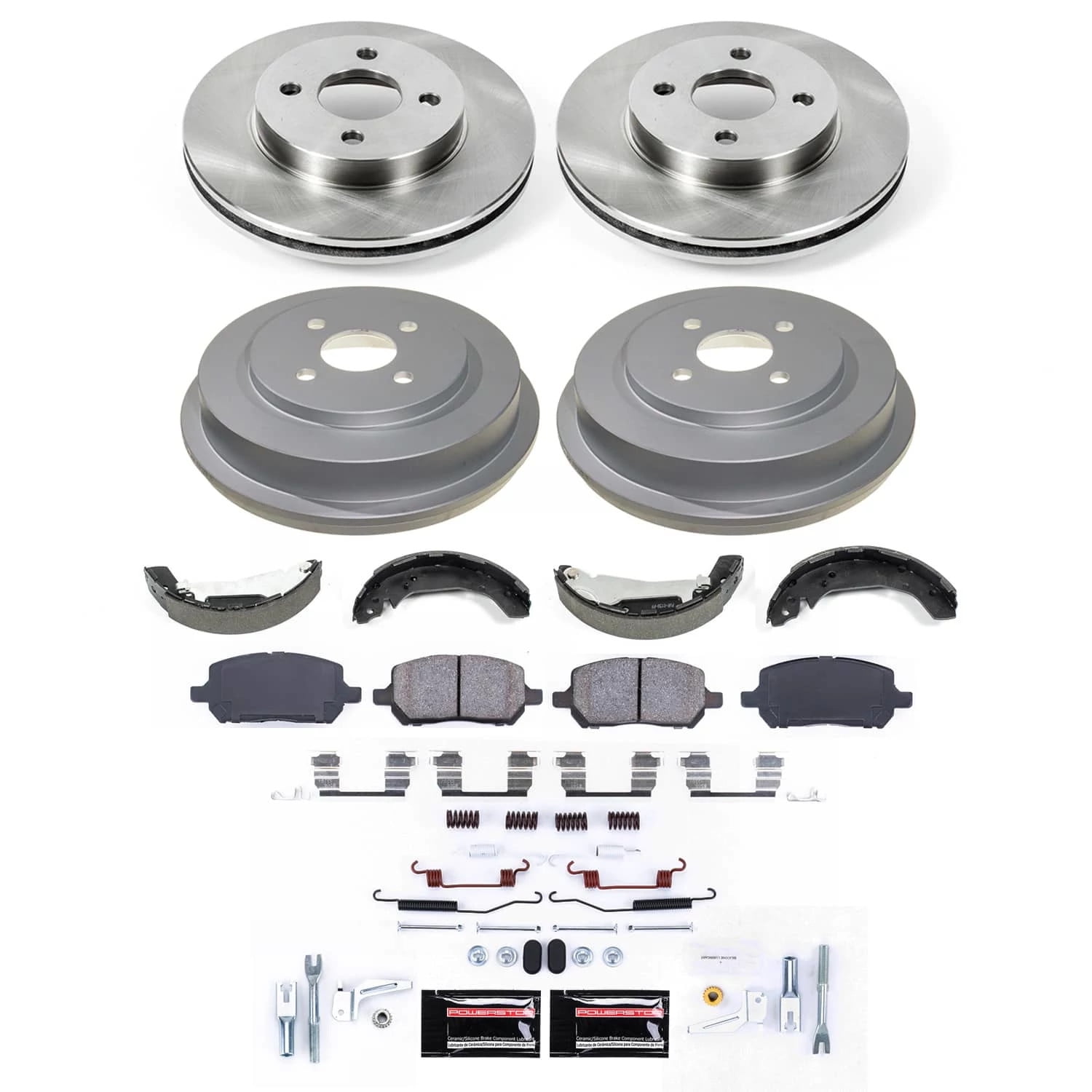 PowerStop Front and Rear Stock Replacement Brake Pad Rotor Drum and Shoe Kit KOE15421DK