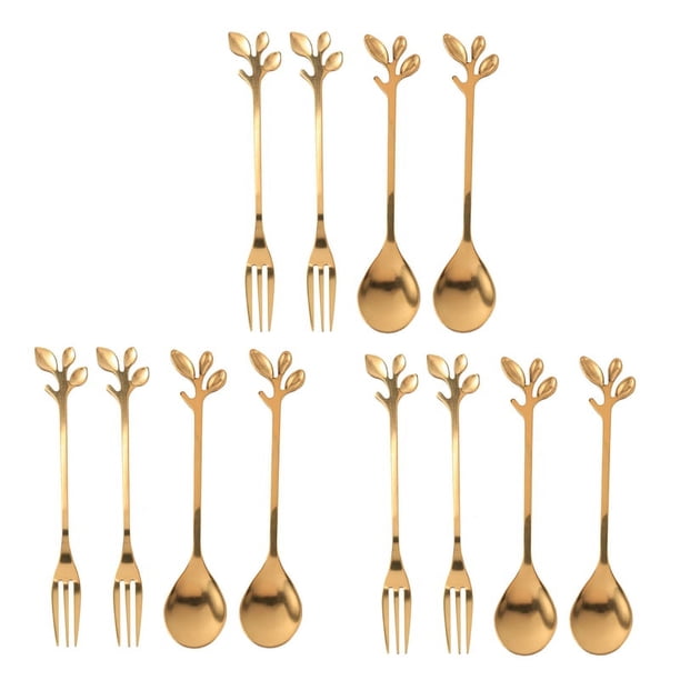 Juego de vajilla con cuchara y tenedor para café, paquete de 12 (6 cucharas y 6 tenedores), juego de té de 4,7 pulgadas