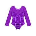 thumbnail image 4 of ZDHoor Kids Girls Long Sleeve Metallic Ballerina Leotard Sparkly Rhinestone Tulle Ballet Gymnastics Leotard Purple 10, 4 of 7