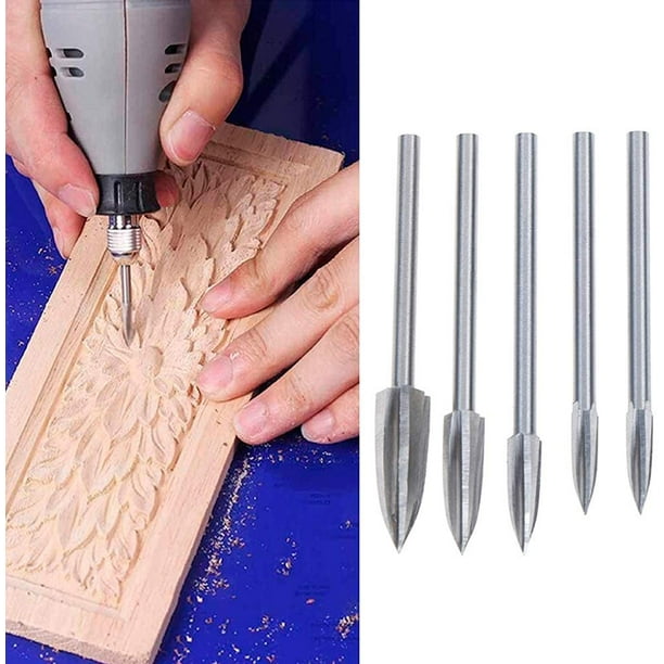 Juego de 5 unidades de brocas para tallado y grabado de madera, cortador de fresado, herramientas de tallado de raíz para bricolaje, herramienta de tallado para carpintería Kuyhfg Sin marca