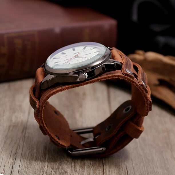 Retro Punk Pointer Reloj Cuero Cinturón Ancho Correa Ajustable Elegante marrón Hugo Reloj puntero