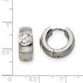thumbnail image 2 of Stainless Steel CZ Brushed & Polished Round Hinged Hoop Earrings, 2 of 7