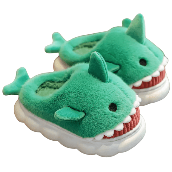 Loonyx Unisex Shark Slippers, Open Heel, Green, Big Kids Size 5