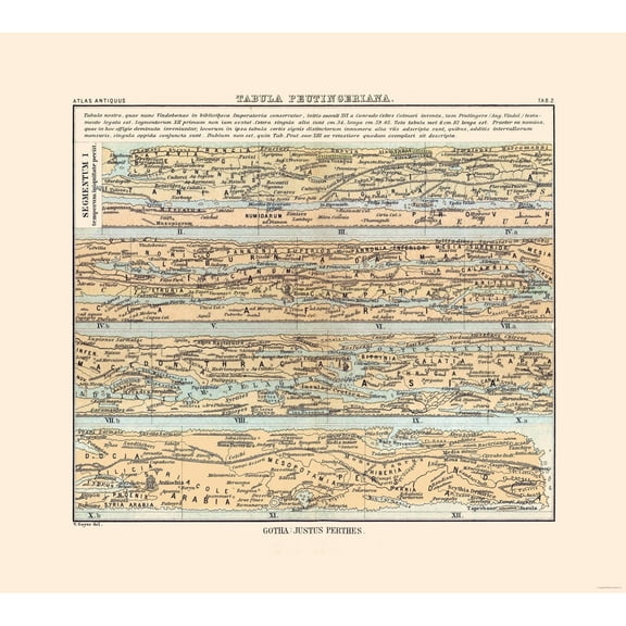 Historic Map - Roman Empire Peutinger Table - Perthes 1896 - 25.69 x 23 - Vintage Wall Art
