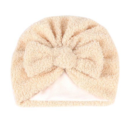 

YWDJ Bowknot Solid Color Fluff Pullover Hat Fall Winter Warm Double Layer Fluff Plush Thick Hairband Beige One Size