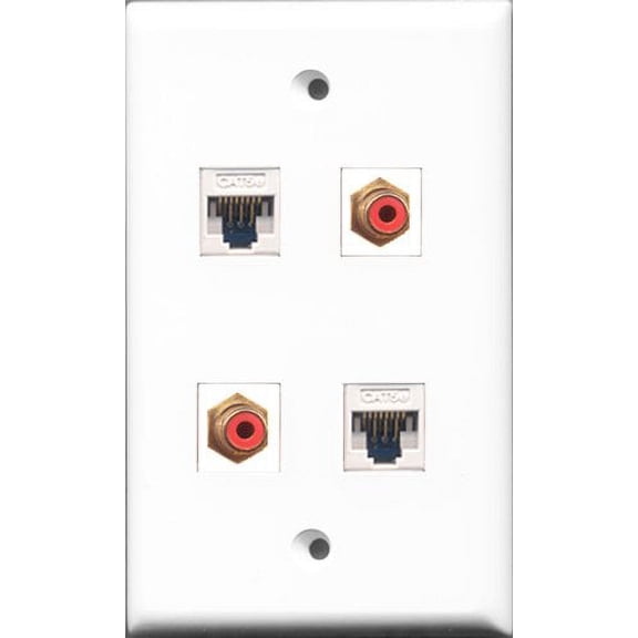 RiteAV - 2 Port RCA Red 2 Port Cat5e Ethernet White Wall Plate