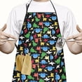 thumbnail image 2 of Colorful Cartoon Dinosaurs with ColorBlocks Apron-Garden Aprons for Women with Pockets-Cotton Linen Waterproof Kitchen Cooking Gardening Aprons Adjustable for Kitchen,Cooking,BBQ and Salon 33x27 Inch, 2 of 7