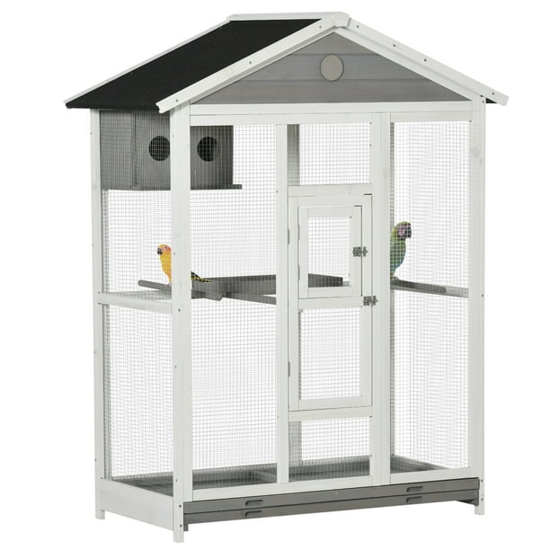 Arab dief opraken PawHut 64.5" Wooden Bird Cage Aviary, Flight Cage with 4 Perches, Nest and  Slide-Out Tray for Indoor/Outdoor, Gray - Walmart.com