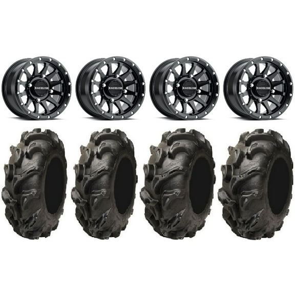 Raceline Trophy 14" Black Wheels 27" Mega Mayhem Tires Sportsman 550 850 1000