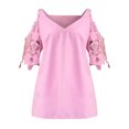 thumbnail image 4 of Wenyuyu Womens Cold Shoulder Tops Summer Sexy Lace Hollow Out 3/4 Sleeve T Shirts Trendy Casual Solid Deep V Neck Blouses, 4 of 5