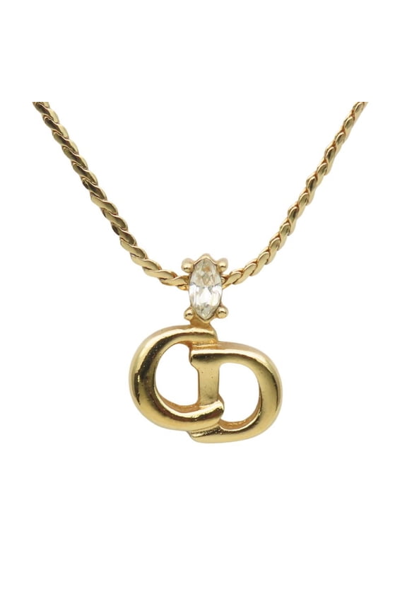 Pre-Owned Christian Dior CD logo metal necklace with rhinestones and gold-plated GP.... (Good)