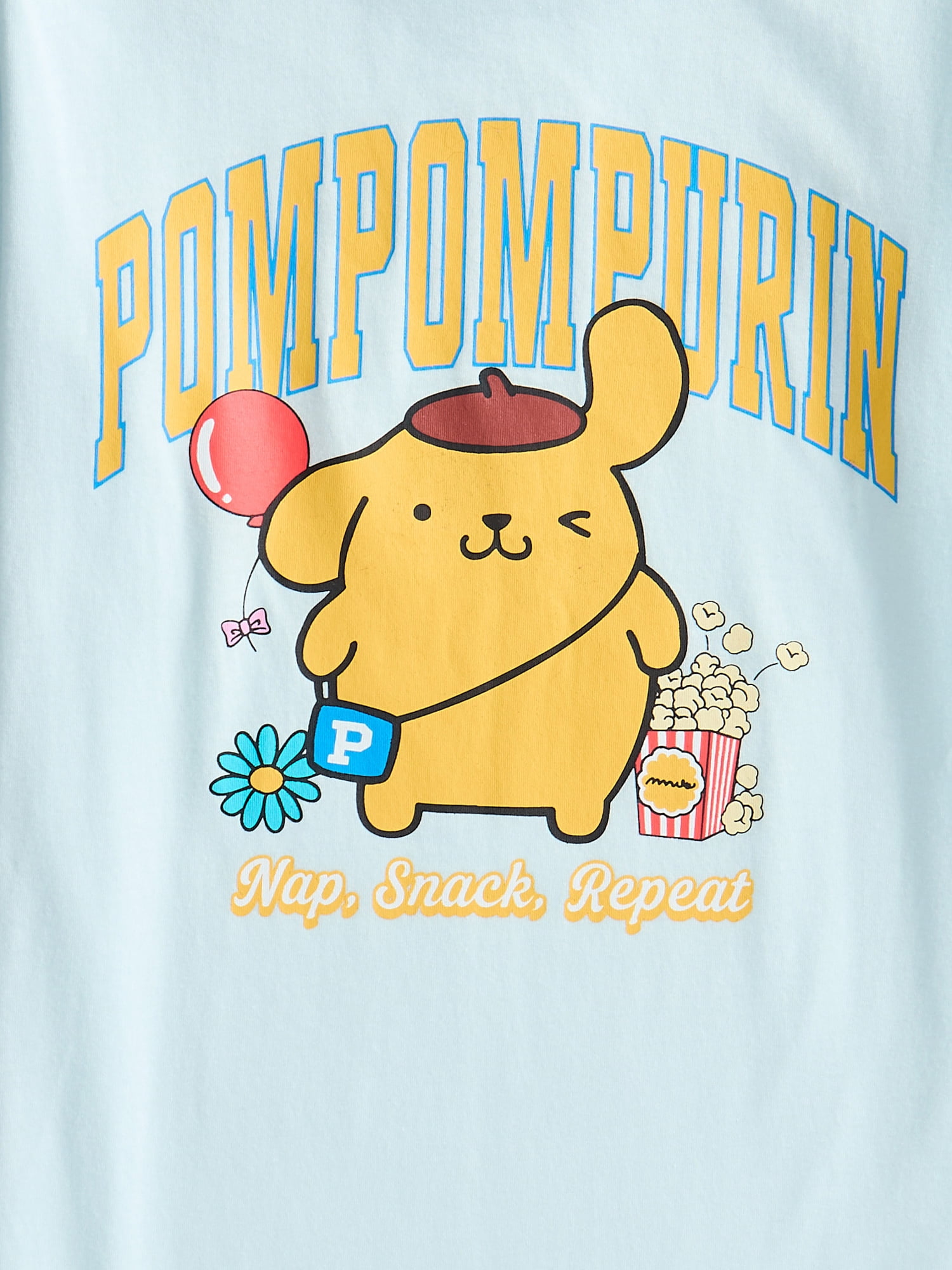 Sanrio Girls Pompompurin Snack Graphic Tee with Short Sleeves, Sizes 4-16