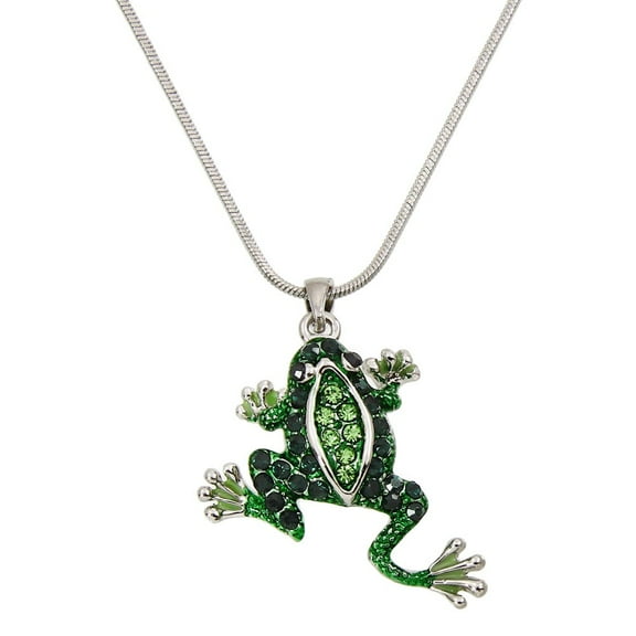 Green Frog Pendant Necklace Rhinestone Crystal Rhodium High Polished J0050-GN