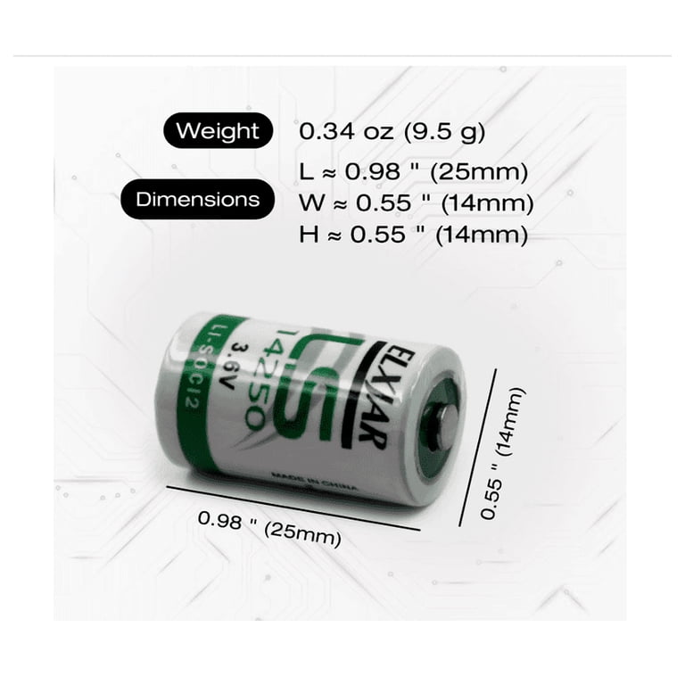 SAFT 1/2AA Lithium Battery LS14250, 3.6V, 1200 mAh, 5-Pack