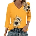 thumbnail image 2 of Chaoheng Summer Blouses for Women Women's V-Neck Raglan Sleeve Top 3/4 Sleeve Printed Pullover Blouse, 2 of 6