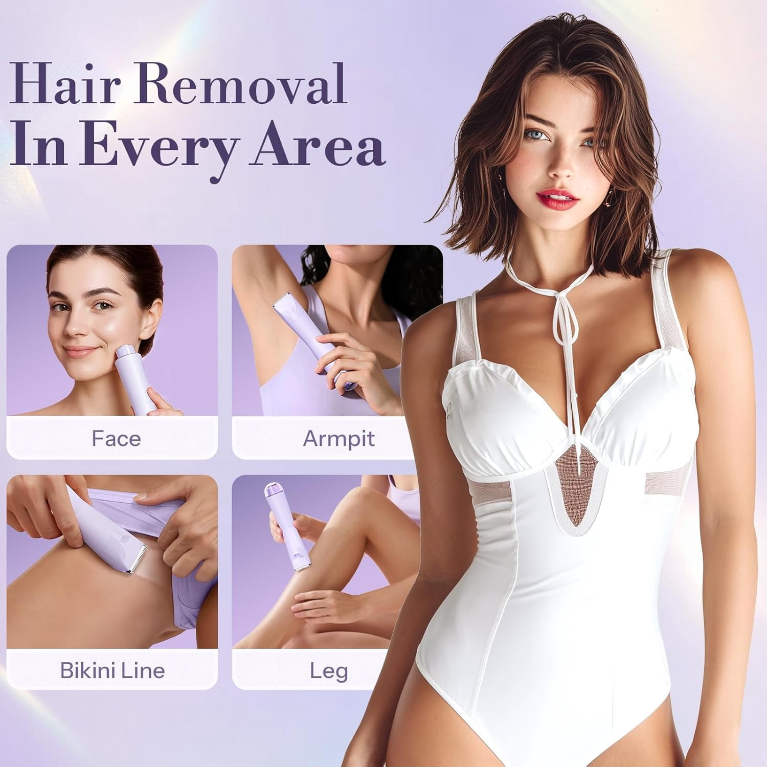 Bikini Trimmer for Women, 2 in 1 Electric Shaver for Women, Pubic Hair Trimmer Waterproof IPX7 with LED, Bikini Razor for Leg Arm Underarm Bikini Area, Teen Girl Gifts - Lavender Dream Purple