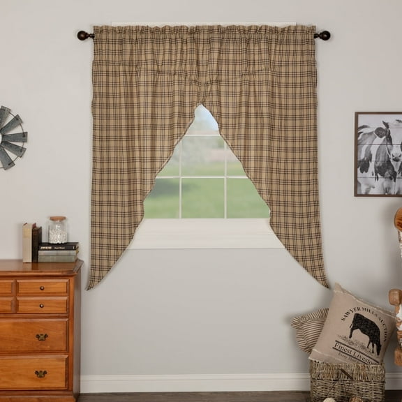 VHC Brands Cotton Prairie Short Window Curtain Panel Set, Tan (2 Panels)