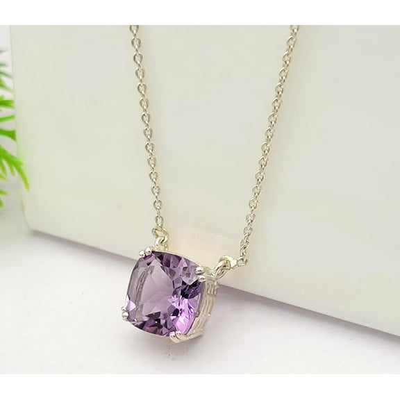 Natural Amethyst Necklace-Round Cut Necklace-February Birthstone Gift-Amethyst Prong Set Necklace-Purple Gemstone Necklace-Gift For Woman's