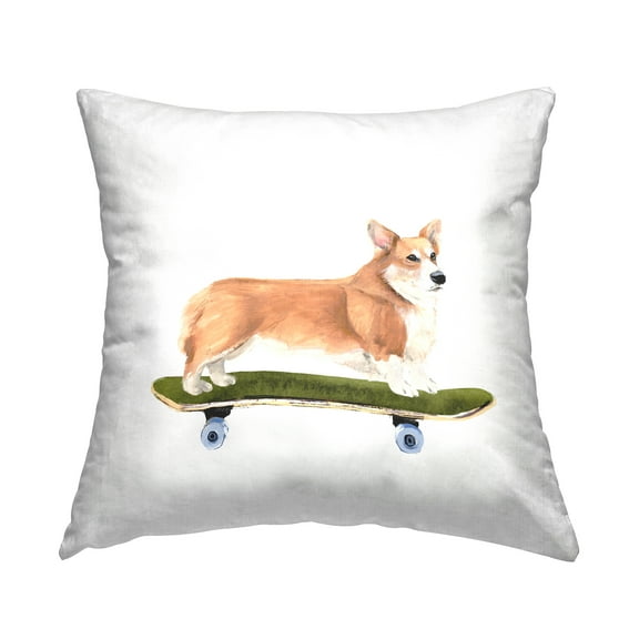 Stupell Industries Playful Corgi Pet Dog on Green Skateboard Novelty Multi-Color,18 x 7 x 18 Decorative Pillows