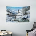 thumbnail image 1 of Winter Tapestry, Panoramic View of Scenic Landscape in Bavaria Parish Church of St. Sebastian, Wall Hanging for Bedroom Living Room Dorm Decor, 60W X 40L Inches, Blue Brown White, by Ambesonne, 1 of 2