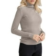 thumbnail image 2 of Ribbed Sweaters for Women Cute High Neck Knitted Warm Fitted Sweater Khaki One size, 2 of 7