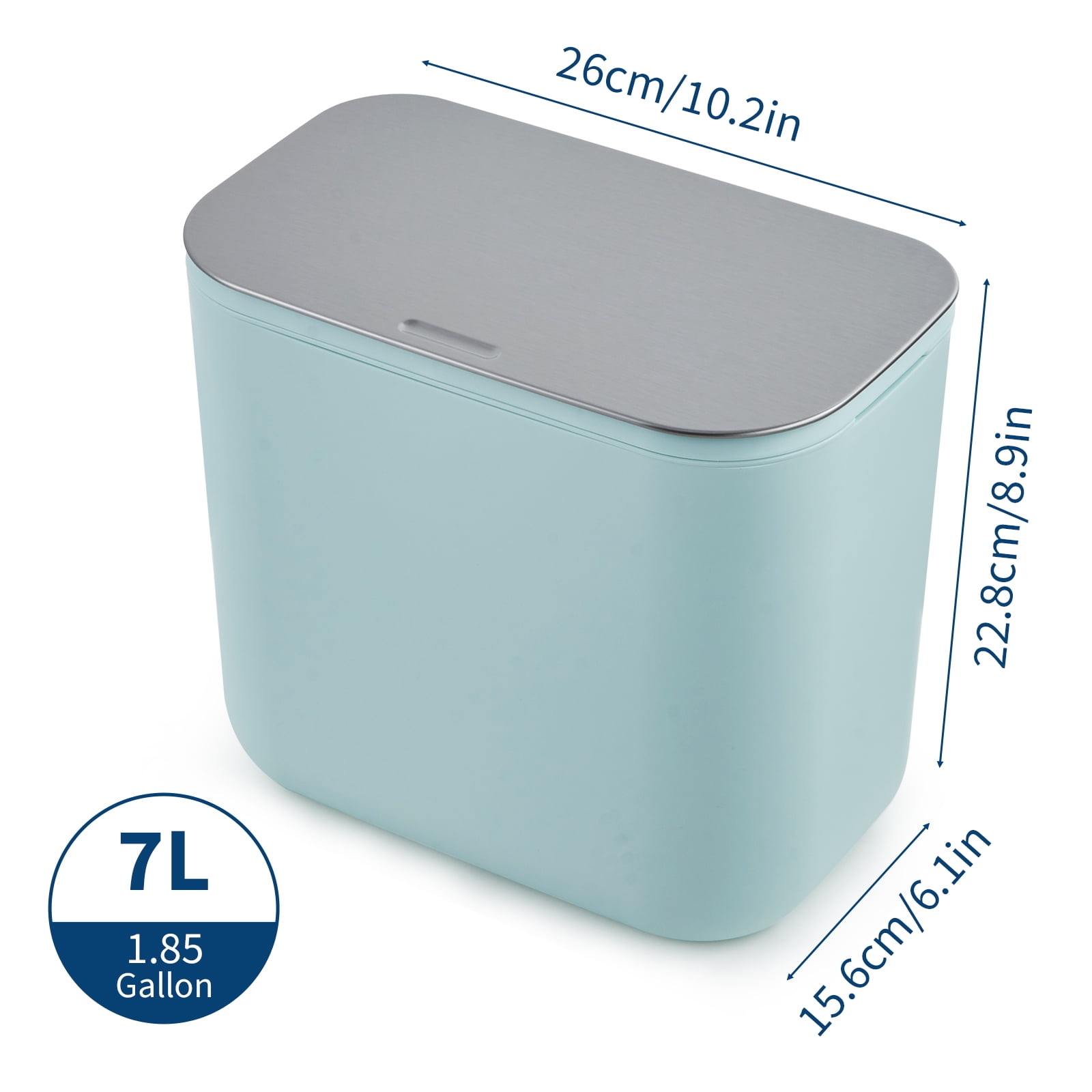 1.8 Gallon Kitchen Hanging Small Trash Can with Stainless Steel Lid, Odor-Free Compost Bin, Space-Saving Garbage Can for Cabinet, Under Sink, RV, Bathroom, Green