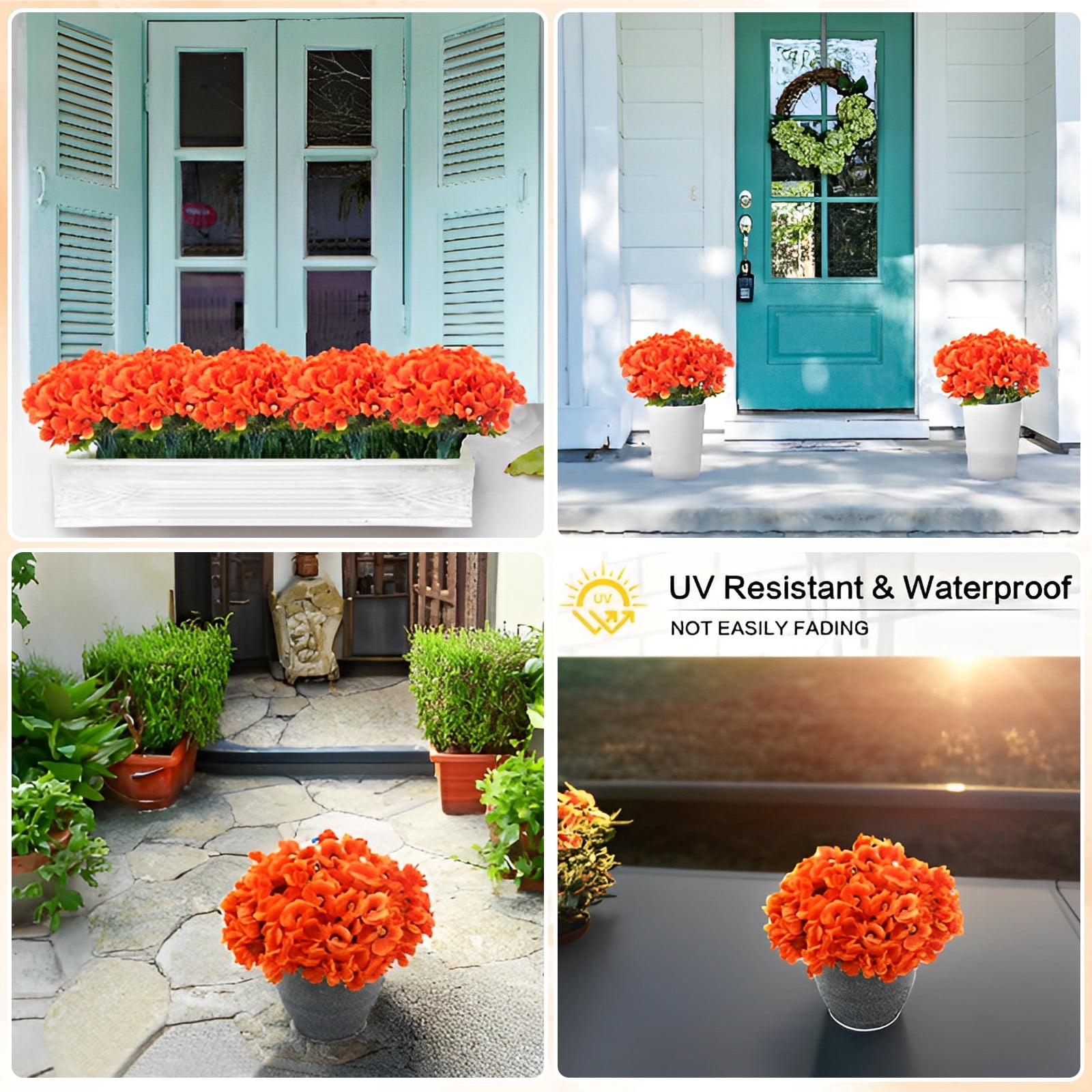 Waipfaru 8 Pack Artificial Flowers for Outdoor, UV Resistant Silk Fake Plants for Porch Patio Balcony Front Door Garden Decoration