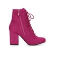 thumbnail image 3 of BLISSFUL STEP Women's Ankle Boots Faux Suede Chunky Heel Lace-Up Zip Booties Hot Pink 8, 3 of 7