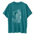 thumbnail image 4 of ICHUANYI Clearance Women's Summer Round Neck Drop Shoulder Sleeve Retro Print Casual Loose Short Sleeve Top(Blue, M) ICHUANYI WER2023081117003, 4 of 4