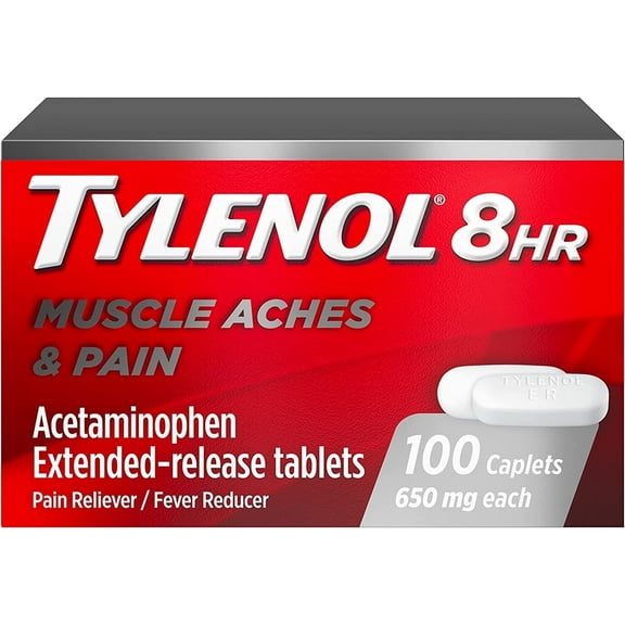 Tylenol 8 Hour Muscle Aches & Pain Acetaminophen Tablets for Muscle & Joint Pain, 100 ct