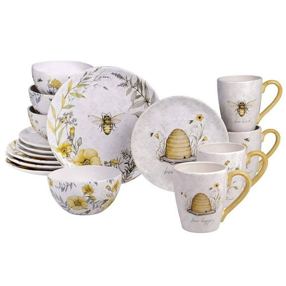 Bee Sweet 16-Piece Seasonal Multicolored Earthenware Dinnerware Set (Service for 4)