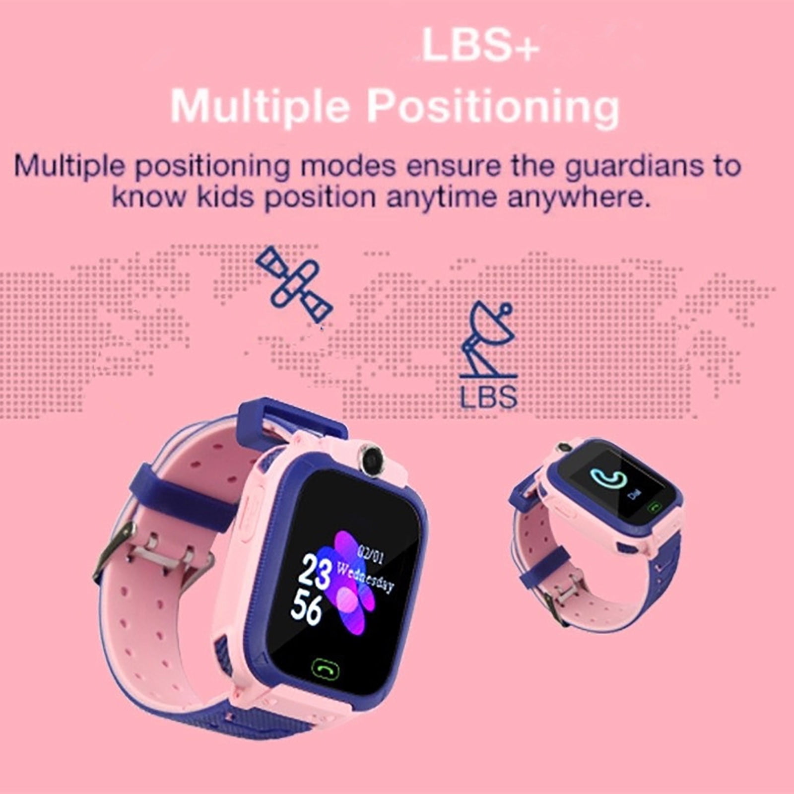 Kids Smart Watch with GPS Tracker & Two-Way Calling, 1.44" HD Touch Screen, Parental Controls, IPX6 Waterproof, SIM Card Compatible, Perfect for Boys & Girls Ages 3-12, Pink