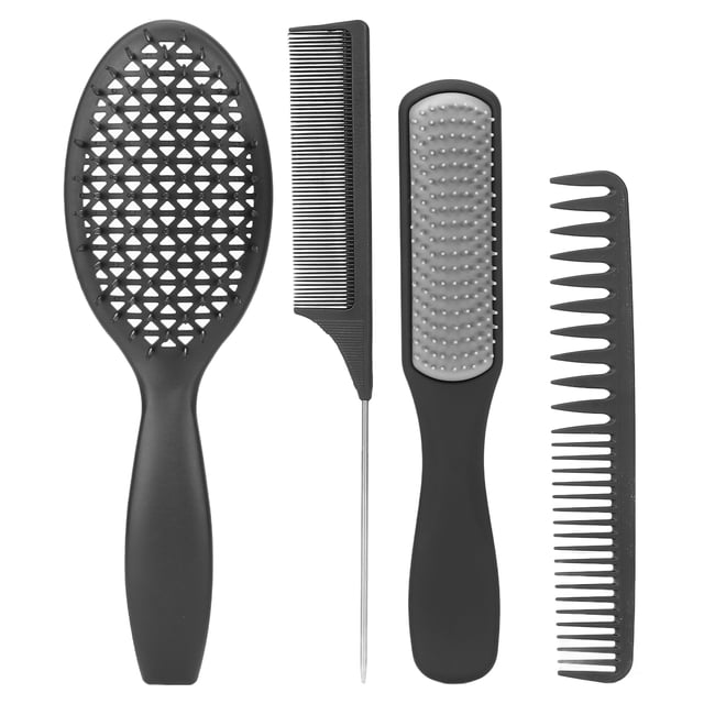 Juego de peines multifuncionales para el cabello, peine de cola de 9 filas, peine de doble diente, herramientas de peinado, conjunto negro, 4 Uds.